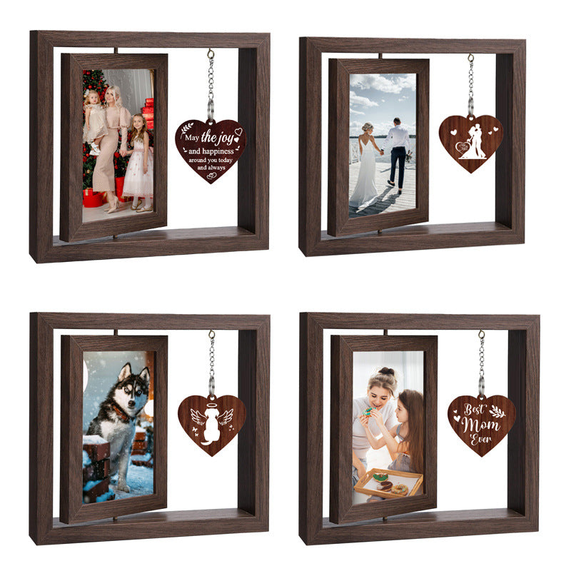 Wholesale Mother's Day Double Sided Rotating Photo Frame 6-inch Wooden Frame Set